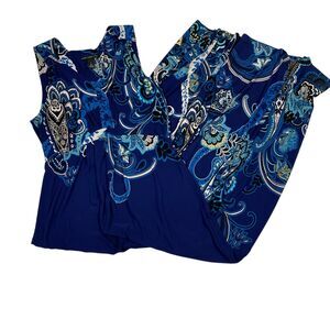 Chico's Black Label Maxi Dress Sleeveless Paisley Blue Womens Size 8